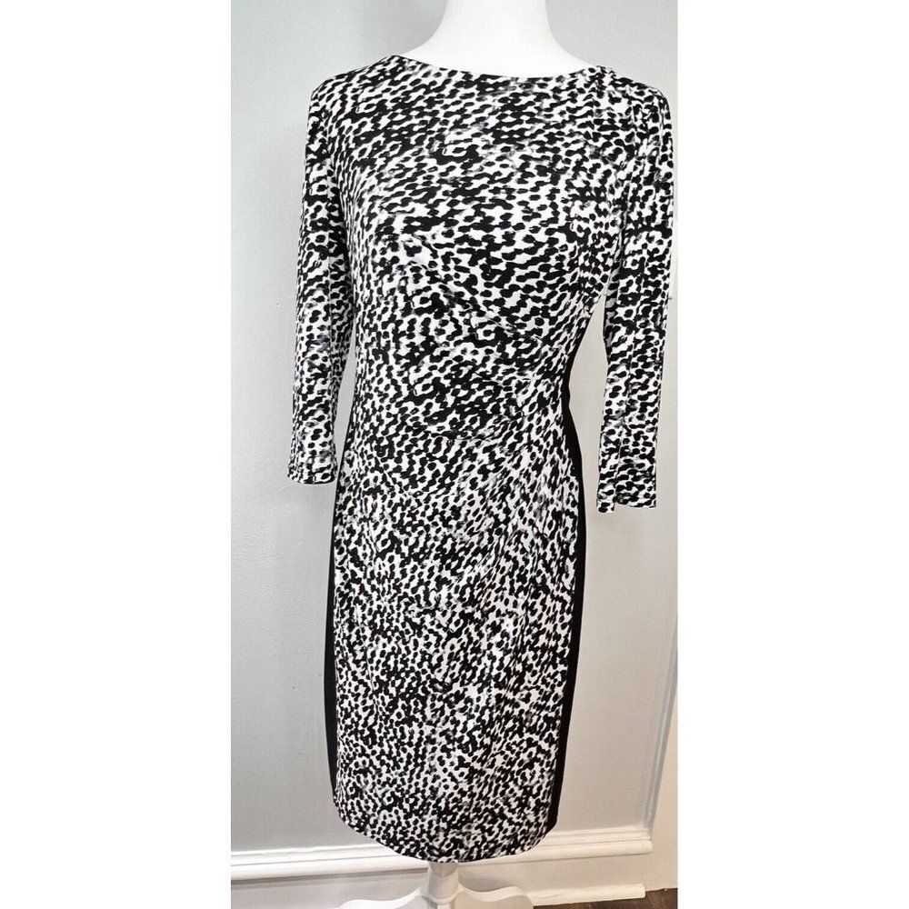 Lauren Ralph Lauren Womens Dress Ruched Size 8  3/4 Sleeves Animal Print Stretch
